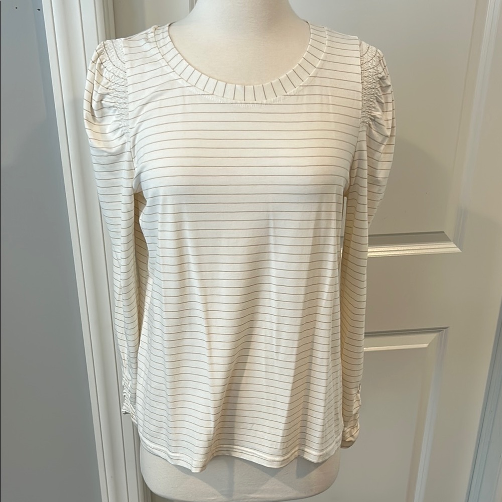 Striped Cream Long Sleeve Women's Top